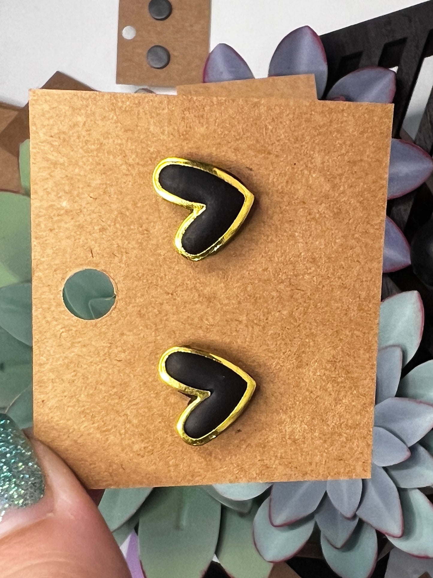 gold frame stud earrings