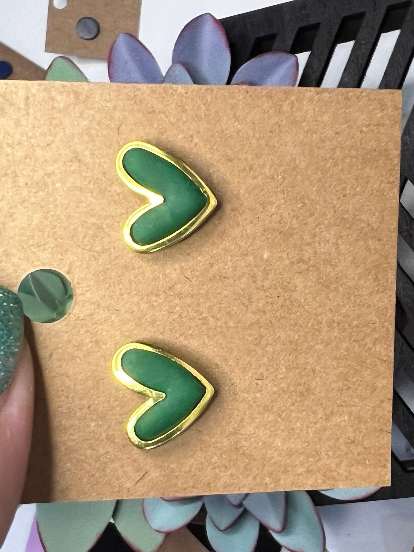 gold frame stud earrings