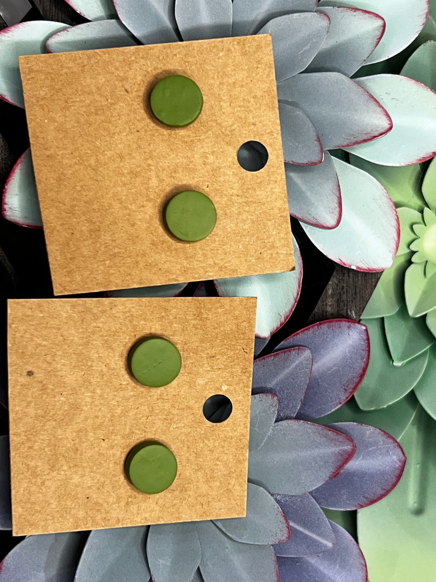 Army Green Circle Stud Earrings